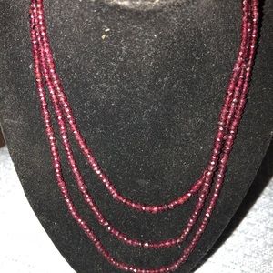 Three Strand Sterling Silver Garnet Necklace